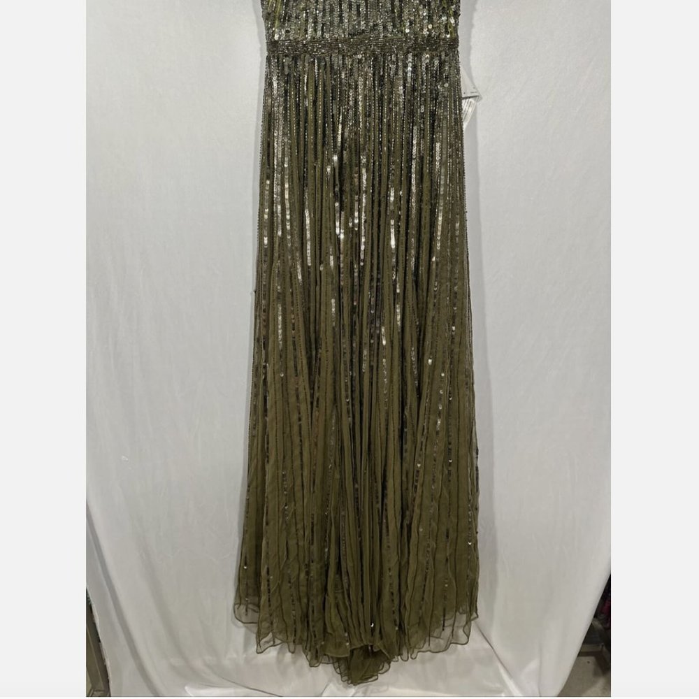 NEW $698 Mac Duggal [ 4 ] Short Sleeve Ombre Sequined‎ Evening Gown Olive #Q548 - Picture 6 of 16